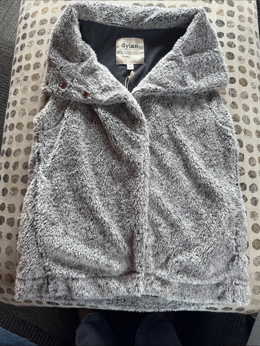 dylan Light Gray Plush Fuzzy Vest
